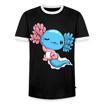 Transgender Stolz Transgender Flagge Kawaii Axolot - Männer Kontrast-T-Shirt - Schwarz/Weiß - Vorne - AI Model Female 172 light (172cm) & AI Model Male 178 light (178cm)