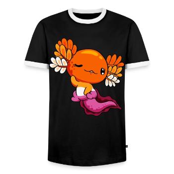 Lesbian Pride Lesbian Flag Kawaii Axolotl H - Men's Ringer Shirt - black/white - Front - AI Model Female 172 light (172cm) & AI Model Male 178 light (178cm)