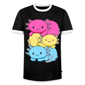 Pansexual Pride Pansexual Flag Kawaii Axolo - Men's Ringer Shirt - black/white - Front - AI Model Female 172 light (172cm) & AI Model Male 178 light (178cm)
