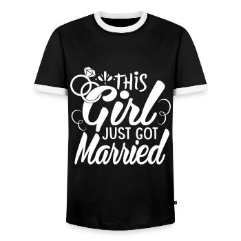 This Girl Just Got Married - Men's Ringer Shirt - black/white - Front - AI Model Female 172 light (172cm) & AI Model Male 178 light (178cm)