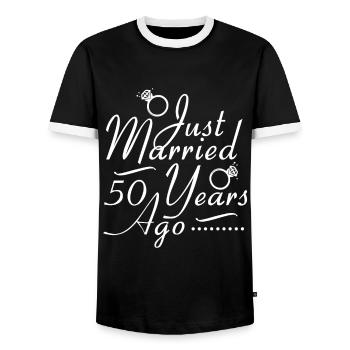 Just Married 50 Years Ago - Men's Ringer Shirt - black/white - Front - AI Model Female 172 light (172cm) & AI Model Male 178 light (178cm)