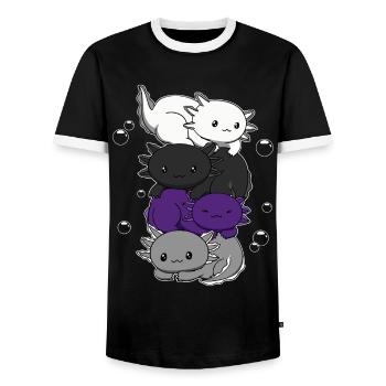Zweigeschlechtliche Flagge Axolotl Haufen Kawaii - Männer Kontrast-T-Shirt - Schwarz/Weiß - Vorne - AI Model Female 172 light (172cm) & AI Model Male 178 light (178cm)