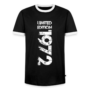 Limited Edition 1972 - Men's Ringer Shirt - black/white - Front - AI Model Female 172 light (172cm) & AI Model Male 178 light (178cm)