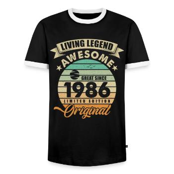 1986 Birthday Retro Orginal - Men's Ringer Shirt - black/white - Front - AI Model Female 172 light (172cm) & AI Model Male 178 light (178cm)