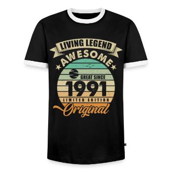 1991 Birthday Retro Orginal - Men's Ringer Shirt - black/white - Front - AI Model Female 172 light (172cm) & AI Model Male 178 light (178cm)