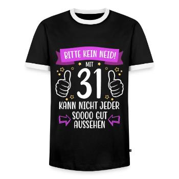 31 Geburtstag Mann Frau Lustig 31 Jahre - Männer Kontrast-T-Shirt - Schwarz/Weiß - Vorne - AI Model Female 172 light (172cm) & AI Model Male 178 light (178cm)