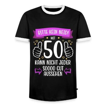 50 Geburtstag Mann Frau Lustig 50 Jahre - Männer Kontrast-T-Shirt - Schwarz/Weiß - Vorne - AI Model Female 172 light (172cm) & AI Model Male 178 light (178cm)