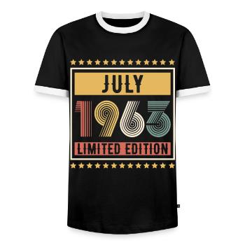 Vintage July 1963 Limited Edition Birthday - Men's Ringer Shirt - black/white - Front - AI Model Female 172 light (172cm) & AI Model Male 178 light (178cm)