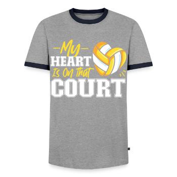 Volleyball Player Team My Heart Is - Men's Ringer Shirt - grey/navy  - Front - AI Model Female 172 light (172cm) & AI Model Male 178 light (178cm)
