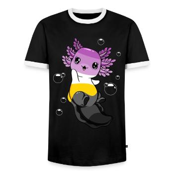 Monosexuelle Flagge Axolotl Haufen Kawaii - Männer Kontrast-T-Shirt - Schwarz/Weiß - Vorne - AI Model Female 172 light (172cm) & AI Model Male 178 light (178cm)