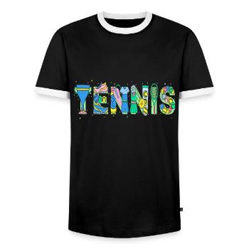 Tennis Tennisschläger Tennisspieler - Männer Kontrast-T-Shirt - Schwarz/Weiß - Vorne - AI Model Female 172 light (172cm) & AI Model Male 178 light (178cm)