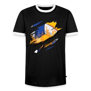 Volleyball Player Team Scratch - Men's Ringer Shirt - black/white - Front - AI Model Female 172 light (172cm) & AI Model Male 178 light (178cm)