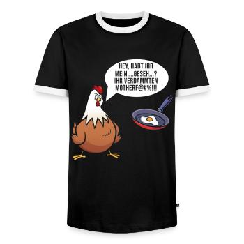 Hühner Sprüche Lustiges Huhn Motiv - Männer Kontrast-T-Shirt - Schwarz/Weiß - Vorne - AI Model Female 172 light (172cm) & AI Model Male 178 light (178cm)