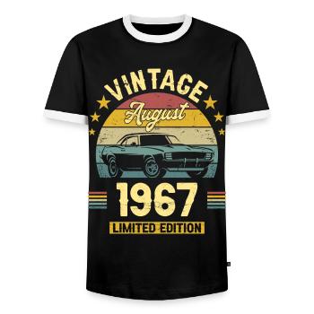 Vintage August 1967 55 years anniversary - Men's Ringer Shirt - black/white - Front - AI Model Female 172 light (172cm) & AI Model Male 178 light (178cm)