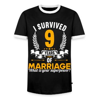 J’ai survécu à 9 ans de mariage 9ème anniversaire de mariage - T-shirt contrasté Homme - noir/blanc - Devant - AI Model Female 172 light (172cm) & AI Model Male 178 light (178cm)