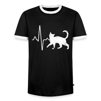 Katze Herzschlag - Männer Kontrast-T-Shirt - Schwarz/Weiß - Vorne - AI Model Female 172 light (172cm) & AI Model Male 178 light (178cm)