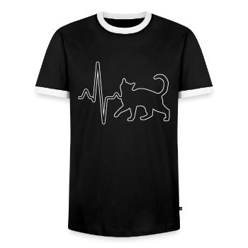 Katze Herzschlag - Männer Kontrast-T-Shirt - Schwarz/Weiß - Vorne - AI Model Female 172 light (172cm) & AI Model Male 178 light (178cm)