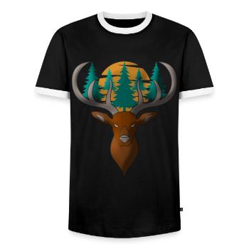Hirsch Kopf Motiv mit Wald und Vollmond - Männer Kontrast-T-Shirt - Schwarz/Weiß - Vorne - AI Model Female 172 light (172cm) & AI Model Male 178 light (178cm)