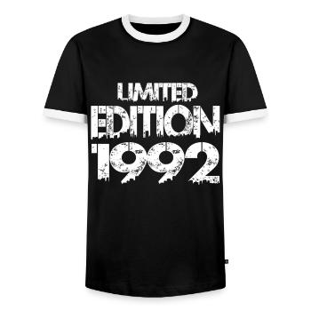 Limited Edition 1992 - Men's Ringer Shirt - black/white - Front - AI Model Female 172 light (172cm) & AI Model Male 178 light (178cm)