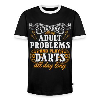 Dartspiel Ich ignoriere alle meine Probleme mit - Männer Kontrast-T-Shirt - Schwarz/Weiß - Vorne - AI Model Female 172 light (172cm) & AI Model Male 178 light (178cm)