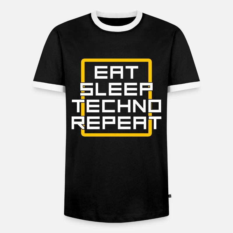 eat sleep techno repeat - Männer Kontrast-T-Shirt - Schwarz/Weiß