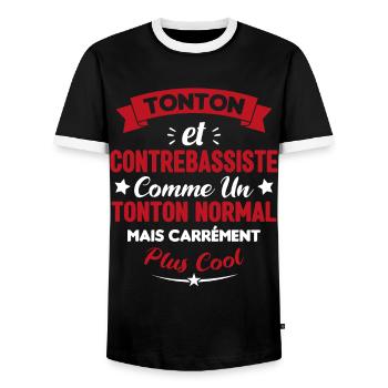 Tonton et Contrebassiste comme un tonton normal - T-shirt contrasté Homme - noir/blanc - Devant - AI Model Female 172 light (172cm) & AI Model Male 178 light (178cm)
