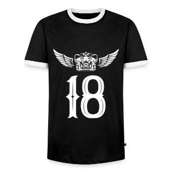 18 Zahl Krone - Männer Kontrast-T-Shirt - Schwarz/Weiß - Vorne - AI Model Female 172 light (172cm) & AI Model Male 178 light (178cm)