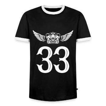 33 Number crown - Men's Ringer Shirt - black/white - Front - AI Model Female 172 light (172cm) & AI Model Male 178 light (178cm)