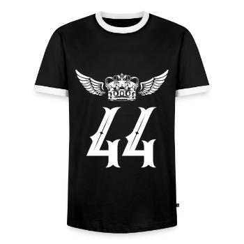 44 Zahl Krone - Männer Kontrast-T-Shirt - Schwarz/Weiß - Vorne - AI Model Female 172 light (172cm) & AI Model Male 178 light (178cm)