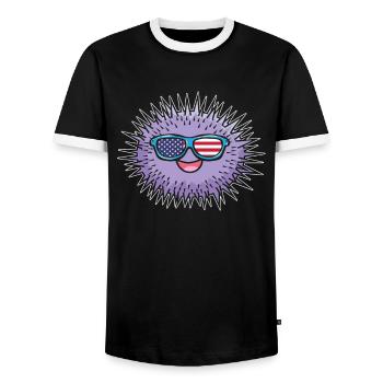 Funny Sea Urchin Sunglasses with US Flag Sea Urchin - Men's Ringer Shirt - black/white - Front - AI Model Female 172 light (172cm) & AI Model Male 178 light (178cm)