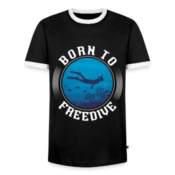 Freediving Freediving Diving Gift - Men's Ringer Shirt - black/white - Front - AI Model Female 172 light (172cm) & AI Model Male 178 light (178cm)