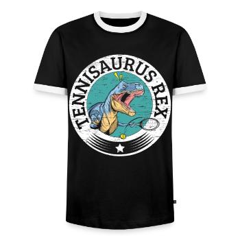 Tennisaurus Rex Paléontologue Amateurs de dinosaures - T-shirt contrasté Homme - noir/blanc - Devant - AI Model Female 172 light (172cm) & AI Model Male 178 light (178cm)