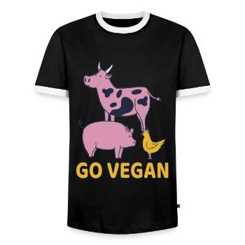 Go Vegan Vegan Vache Cochon Poulet Végétarien - T-shirt contrasté Homme - noir/blanc - Devant - AI Model Female 172 light (172cm) & AI Model Male 178 light (178cm)