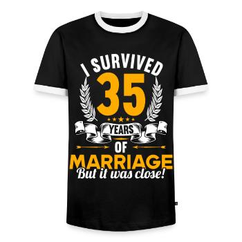 Ich habe 35 Jahre Ehe überlebt 35.Hochzeitstag - Männer Kontrast-T-Shirt - Schwarz/Weiß - Vorne - AI Model Female 172 light (172cm) & AI Model Male 178 light (178cm)