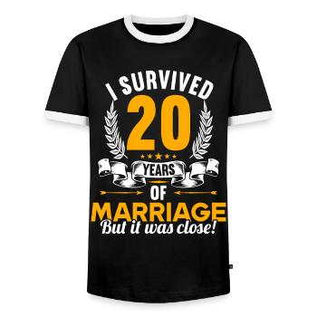I survived 20 years of marriage 20th wedding anniversary - Men's Ringer Shirt - black/white - Front - AI Model Female 172 light (172cm) & AI Model Male 178 light (178cm)