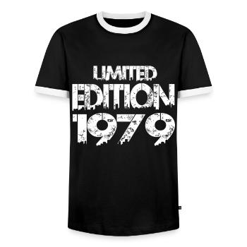 Limited Edition 1979 - Men's Ringer Shirt - black/white - Front - AI Model Female 172 light (172cm) & AI Model Male 178 light (178cm)