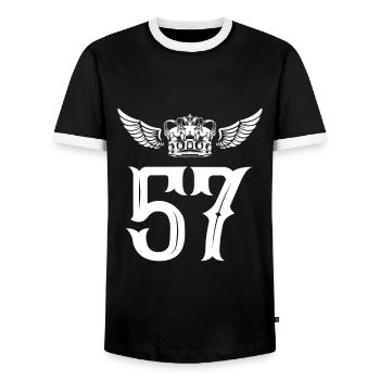 57 Couronne de numéro - T-shirt contrasté Homme - noir/blanc - Devant - AI Model Female 172 light (172cm) & AI Model Male 178 light (178cm)