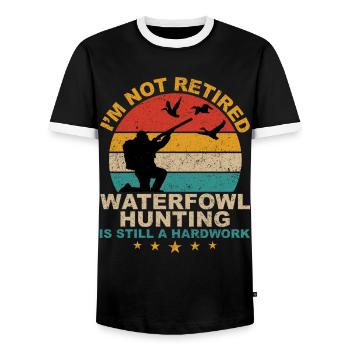 Lustige Wasservogeljagd Retro - Männer Kontrast-T-Shirt - Schwarz/Weiß - Vorne - AI Model Female 172 light (172cm) & AI Model Male 178 light (178cm)