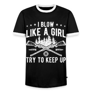 Drôle de chasseur de filles - T-shirt contrasté Homme - noir/blanc - Devant - AI Model Female 172 light (172cm) & AI Model Male 178 light (178cm)