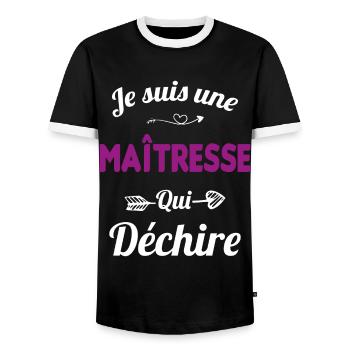 je suis une maîtresse qui déchire cadeau maîtresse - T-shirt contrasté Homme - noir/blanc - Devant - AI Model Female 172 light (172cm) & AI Model Male 178 light (178cm)