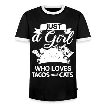 Tacocat Taco Cat Kitten Fast Food - Men's Ringer Shirt - black/white - Front - AI Model Female 172 light (172cm) & AI Model Male 178 light (178cm)