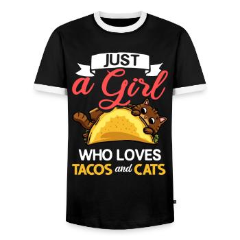 Tacocat Taco Cat Kitten Fast Food - Men's Ringer Shirt - black/white - Front - AI Model Female 172 light (172cm) & AI Model Male 178 light (178cm)