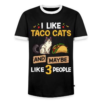 Tacocat Taco Cat Kitten Fast Food - Men's Ringer Shirt - black/white - Front - AI Model Female 172 light (172cm) & AI Model Male 178 light (178cm)