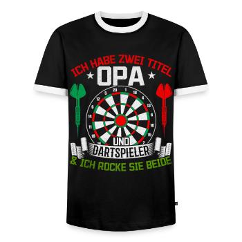 Opa Dart Spieler I Ich habe zwei Titel Opa und - Männer Kontrast-T-Shirt - Schwarz/Weiß - Vorne - AI Model Female 172 light (172cm) & AI Model Male 178 light (178cm)