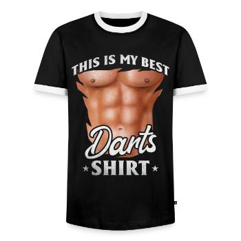 Play darts game This is my best - Men's Ringer Shirt - black/white - Front - AI Model Female 172 light (172cm) & AI Model Male 178 light (178cm)