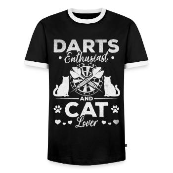 Passionné de fléchettes et amoureux des chats - T-shirt contrasté Homme - noir/blanc - Devant - AI Model Female 172 light (172cm) & AI Model Male 178 light (178cm)