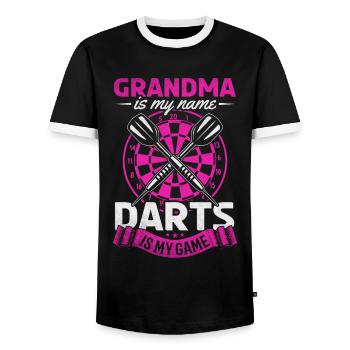 Grand-mère est mon nom Darts est mon jeu Joueur de fléchettes - T-shirt contrasté Homme - noir/blanc - Devant - AI Model Female 172 light (172cm) & AI Model Male 178 light (178cm)