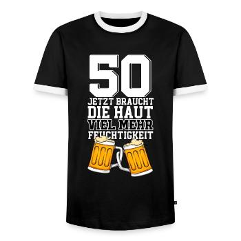 50. Geburtstag Bierglas Bier - Männer Kontrast-T-Shirt - Schwarz/Weiß - Vorne - AI Model Female 172 light (172cm) & AI Model Male 178 light (178cm)