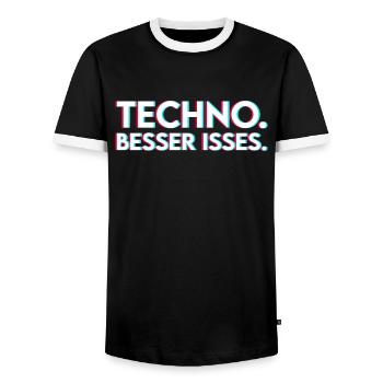Techno Spruch - Männer Kontrast-T-Shirt - Schwarz/Weiß - Vorne - AI Model Female 172 light (172cm) & AI Model Male 178 light (178cm)