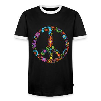 Retro Flowers Design Signe de paix Signe de paix - T-shirt contrasté Homme - noir/blanc - Devant - AI Model Female 172 light (172cm) & AI Model Male 178 light (178cm)